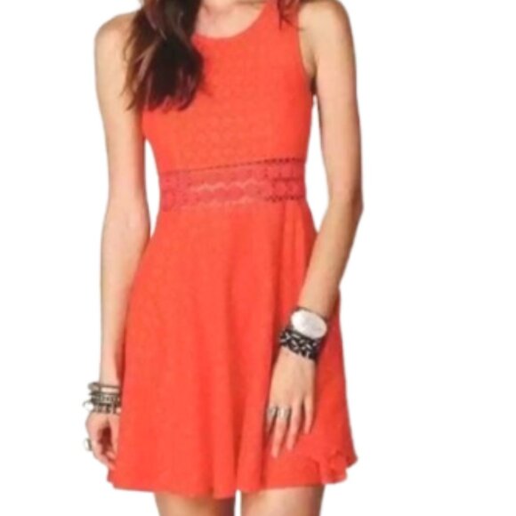 Free People Dresses & Skirts - Free People Orange Daisy Waist Fit & Flare Lace Detail Skater Mini Dress Size 0
